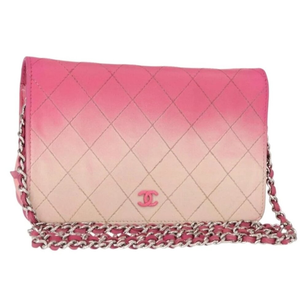 CHANEL Chain Shoulder Bag Leather Pink Silver CC - Picture 1 of 16